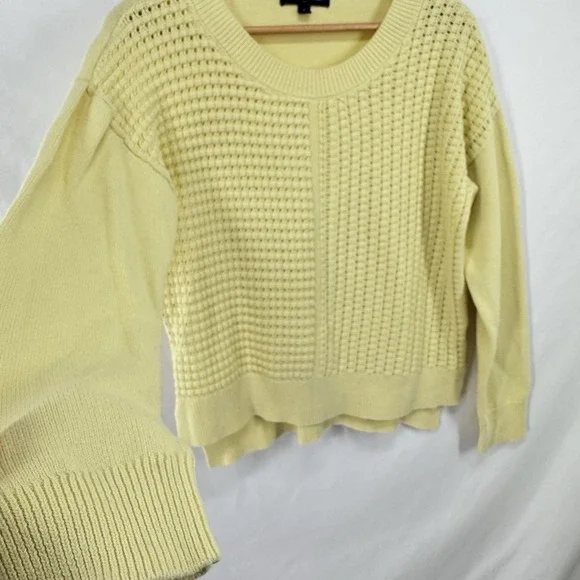 Chunky Knit Butter Yellow Sweater Womans L Minimalist Fisherman Coastal Luxury - Picture 2 of 7